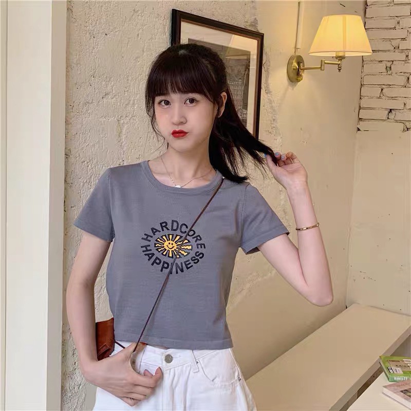 Áo thun nữ croptop body Jennie BLACKPINK flower Short-Sleeved T-Shirt Summer Slim Harajuku Crop Top