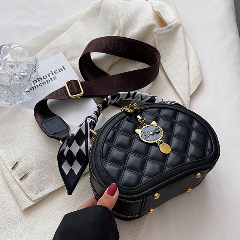 Túi đeo chéo IELGY hình tròn nhỏ thêu họa tiết hình thoi thời trang cho nữ