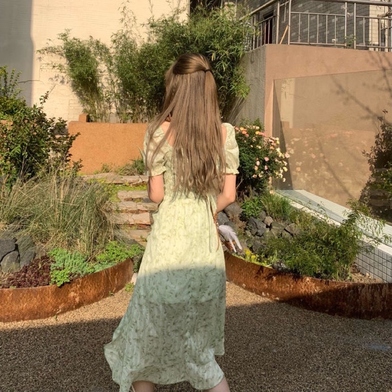 FREESHIP- VÁY HOA NHÍ XANH PASTEL XẺ TÀ TRỄ VAI