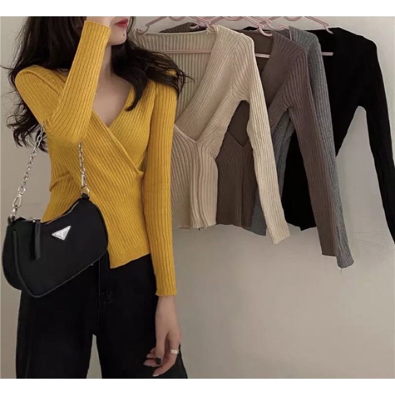 [Ảnh thật] Áo len khoét ngực chữ V hai vạt sexy | BigBuy360 - bigbuy360.vn