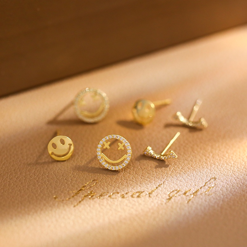 [Jiudolan] Set 6 Đôi Bông Tai Mạ Bạc 925 Hình Mặt Cười Phong Cách Hàn Quốc Thời Trang Mùa Hè Dành Cho Nữ