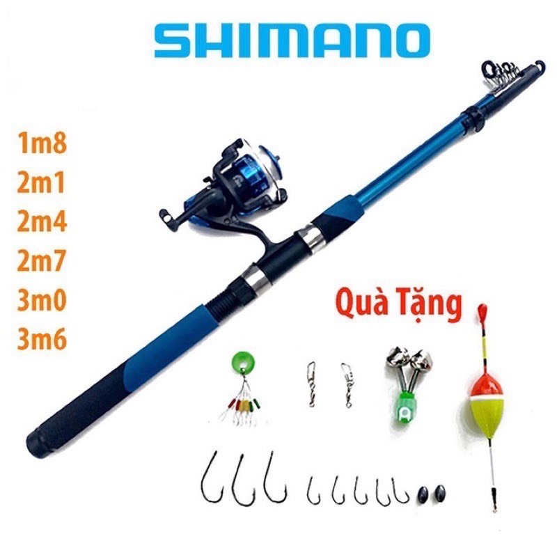 Bộ cần câu máy Shimano kèm phụ kiện , Tặng cần tay shimano 2m7