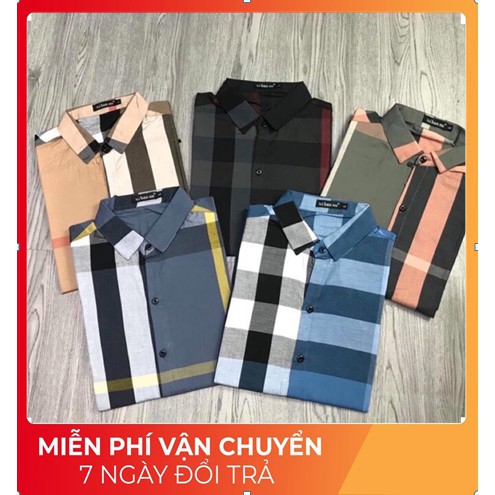 Áo sơ mi bbr nam tay ngắn kẻ sọc chất co dãn thời trang.