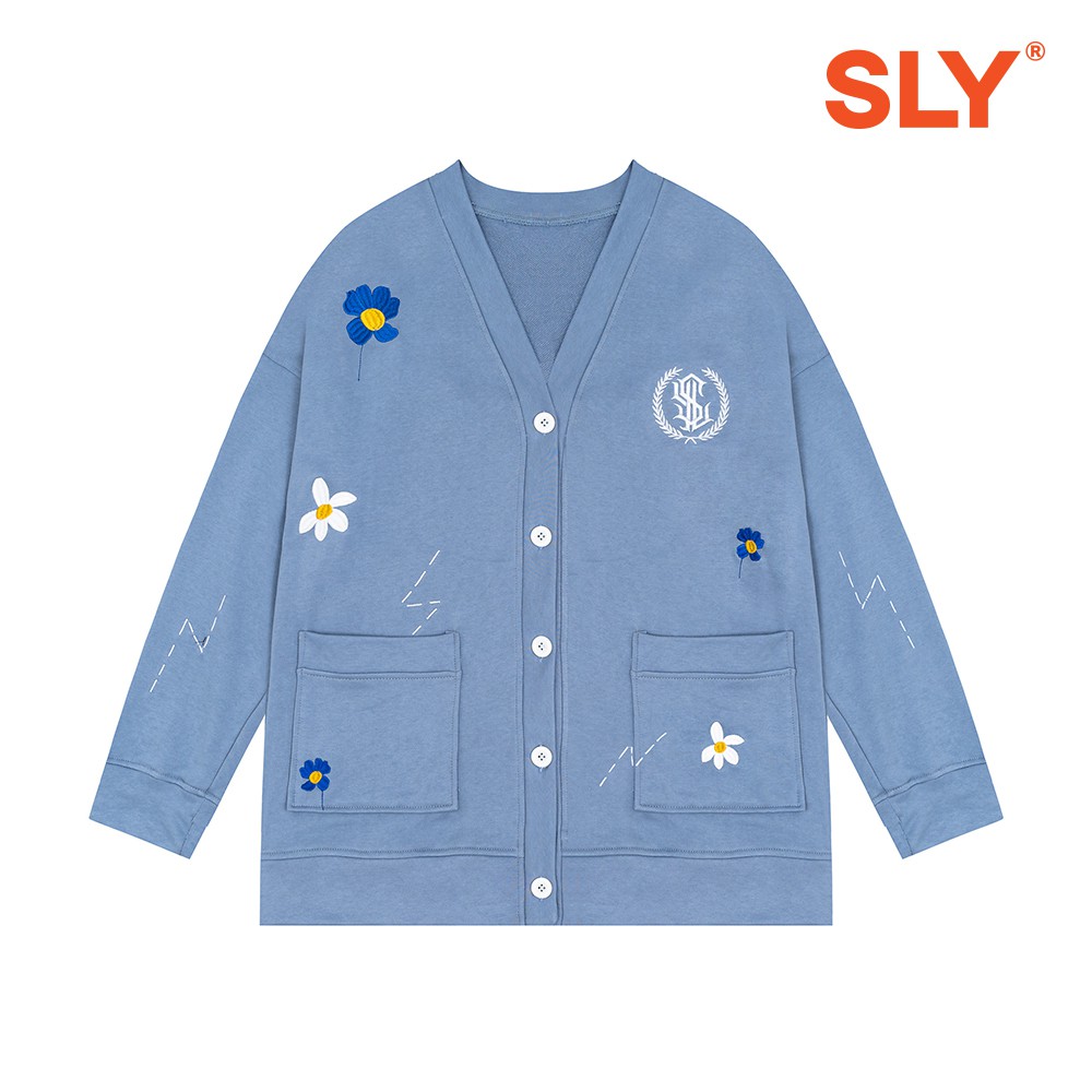 Áo Khoác Cardigan SLY Flora Vải Nỉ Chân Cua màu steel