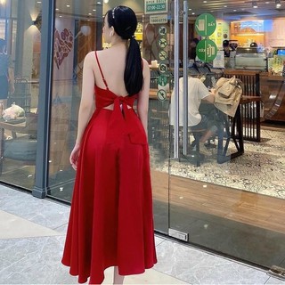 Đầm váy freesize đỏ 2 dây nơ sau