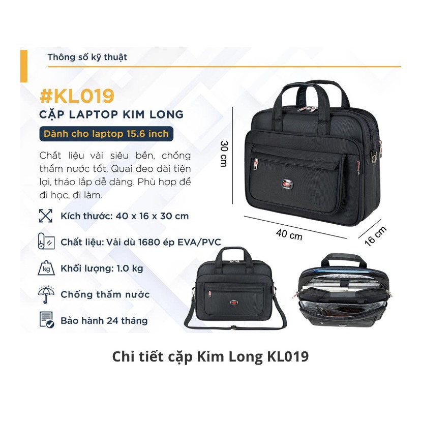Cặp laptop 15.6 inch - Cặp đen học sinh cao cấp Kim Long KL019
