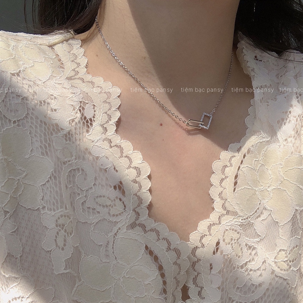 Dây chuyền bạc nữ PANSY mặt 2 hình chữ nhật lồng nhau, vòng cổ nữ bạc thật cá tính