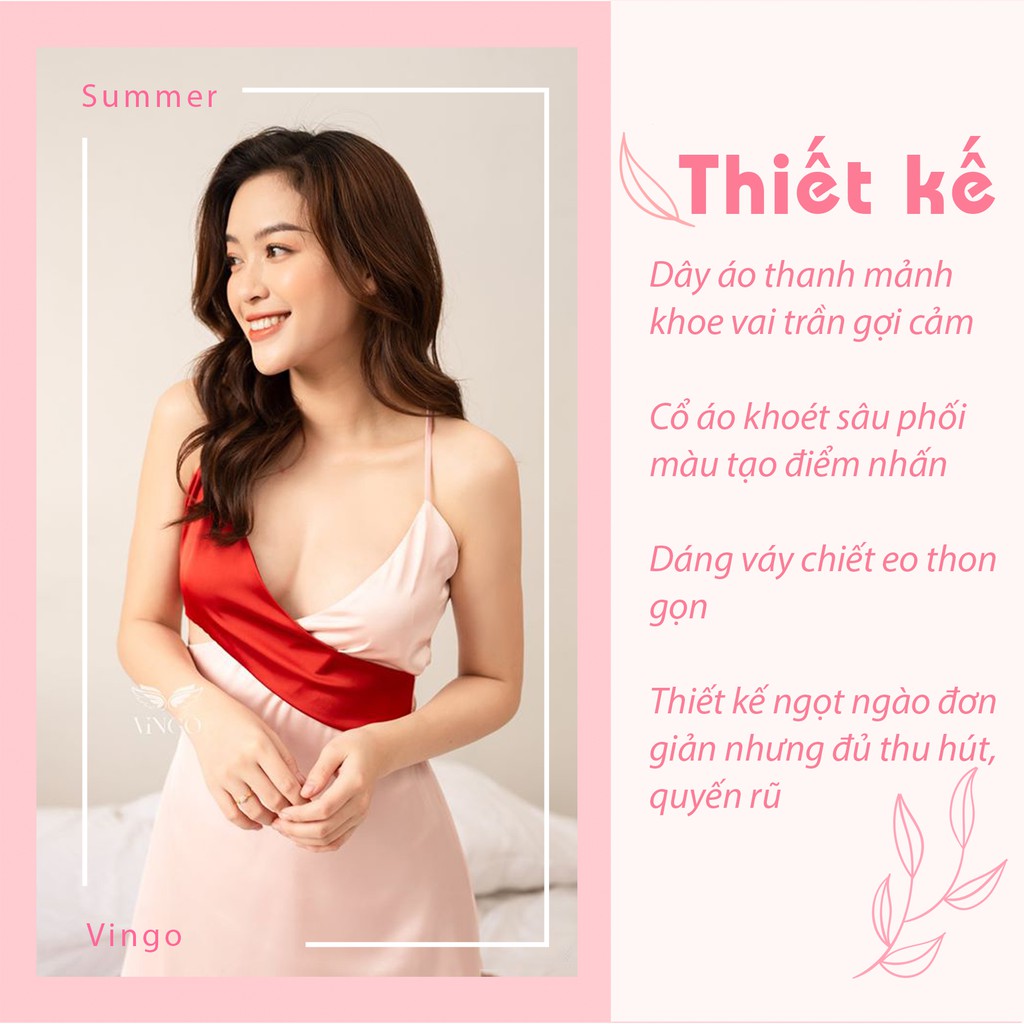 Váy Ngủ Nữ Lụa Pháp 2 Dây Cổ V Gợi Cảm Sexy Vingo N243 VNGO | BigBuy360 - bigbuy360.vn