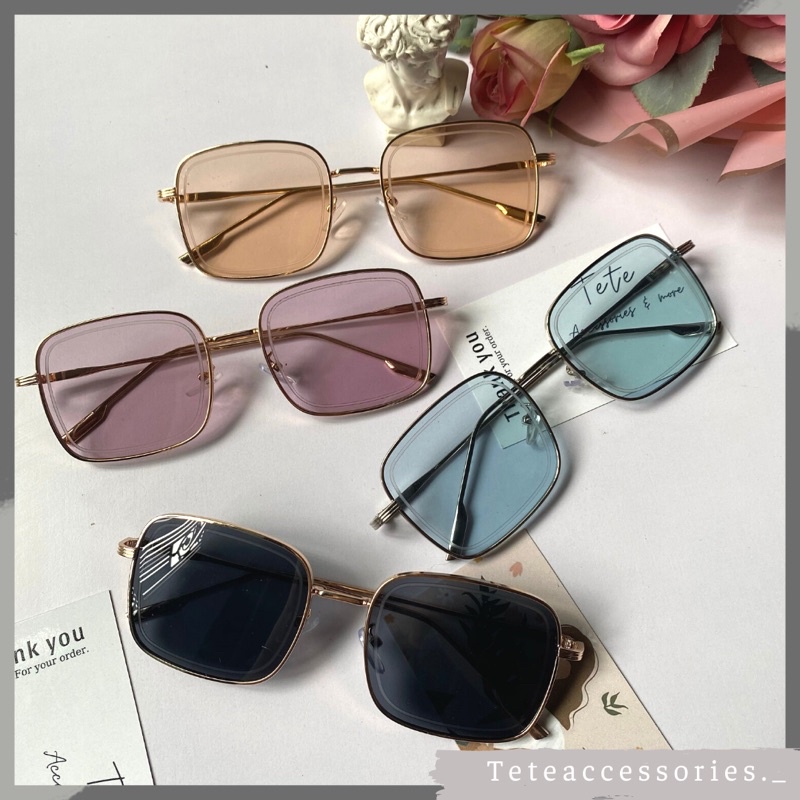 Kính râm mát gọng kim loại chữ nhật chống tia uv thời trang trendy cho nam và nữ