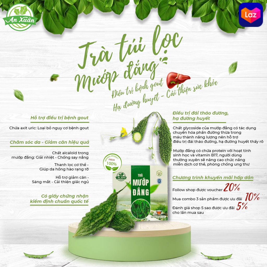 SET TRÀ TÚI LỌC KHỔ QUA GIÚP NGỦ NGON ANXUAN[CHÍNH HÃNG- ORGANIC] giảm căng thẳng, mát gan bảo vệ sức khỏe gia đình