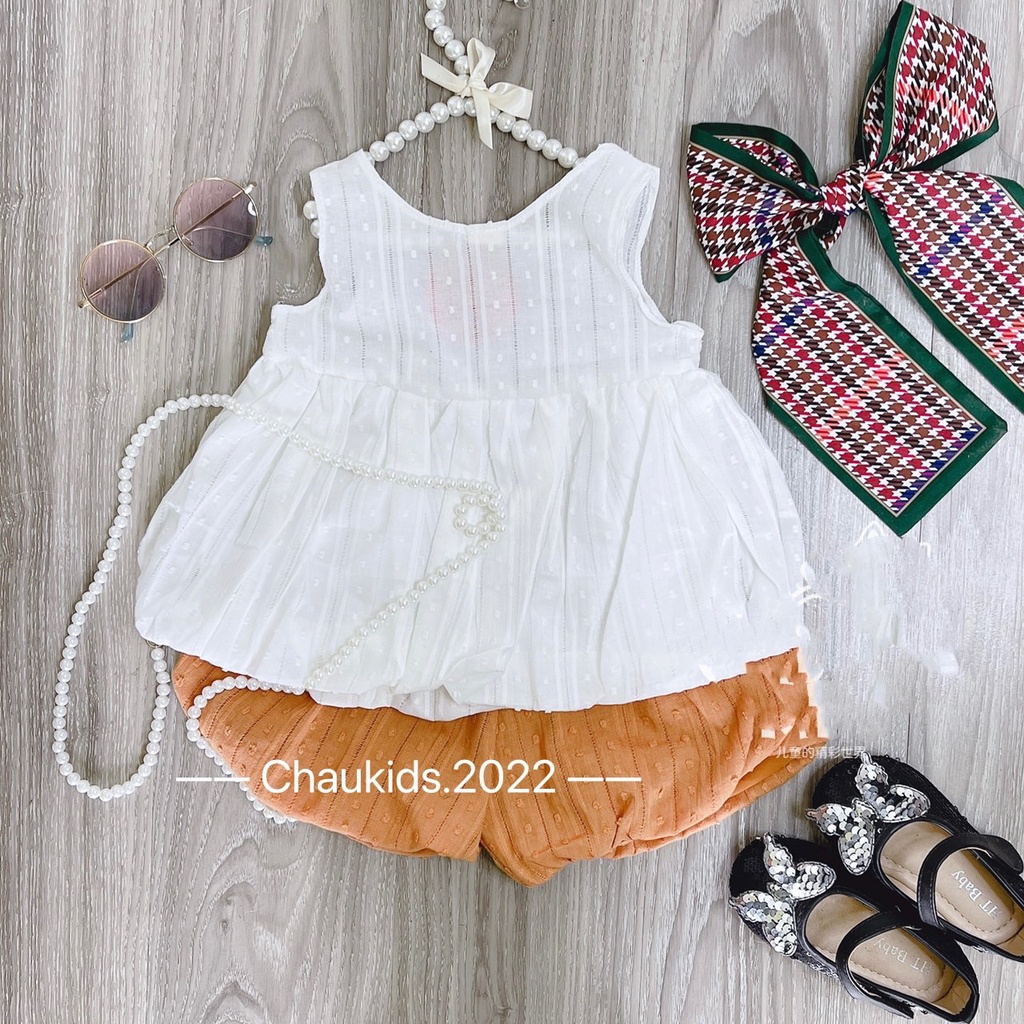 Bộ ba lỗ mùa hè bé gái, bộ sát nách chất thô boy 4 màu quần bồng mát mẻ cho bé