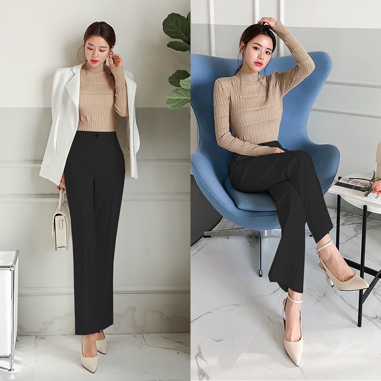 Quần Tây Nữ Cottons Nhật Cao Cấp Ống Suông Khóa Kéo Cài Nút Phong Cách Công Sở Thanh Lịch [Hàng Thiết Kế]
