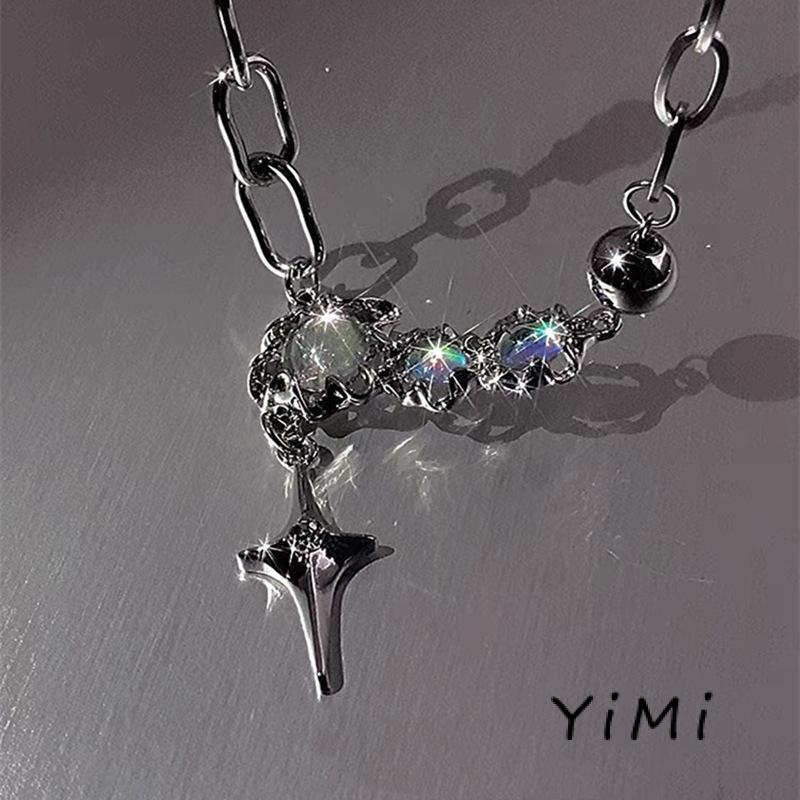 Vòng cổ Xương Cá Phong Cách Hip hop Đính Đá Mặt Trăng Thiết Kế Ngọt Ngào Niche Cho Nữ