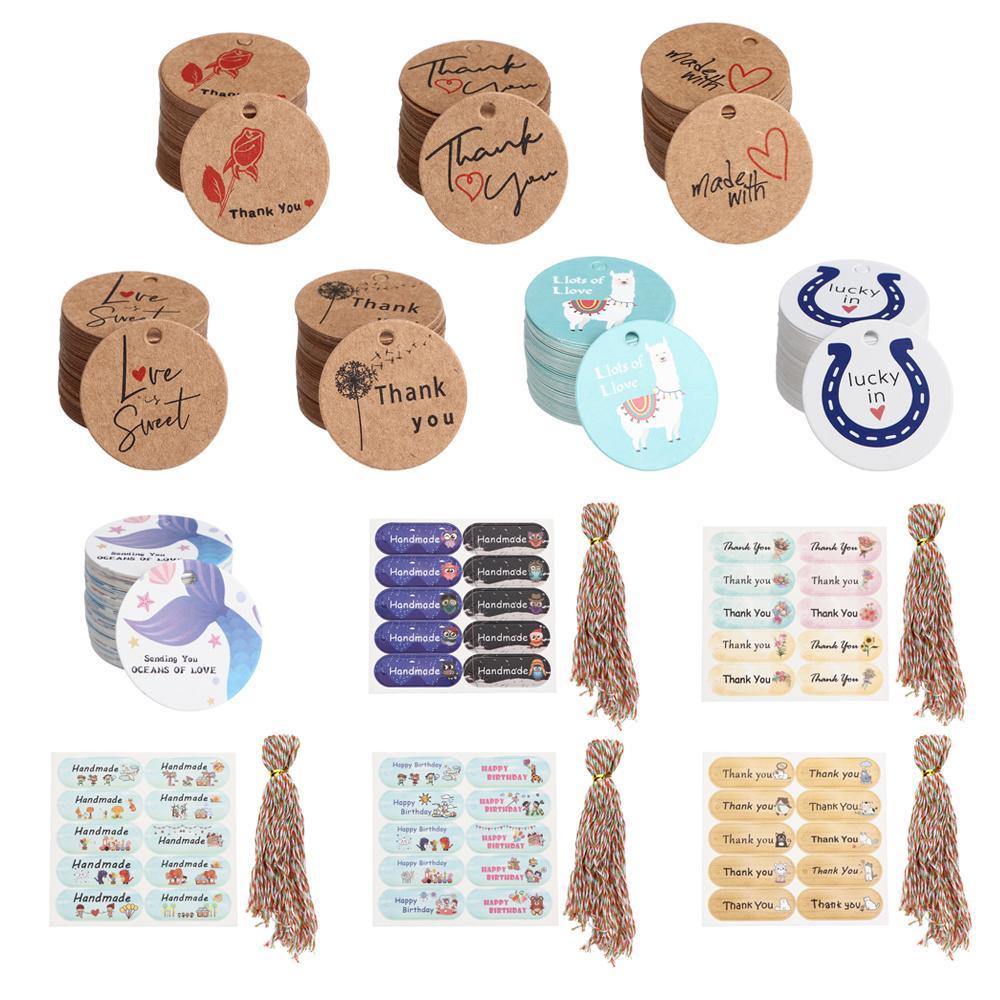 Set 50 / 100 Thẻ Giấy Kraft Treo Quà Tặng Hình Hoa / Động Vật Hoạt Hình Dễ Thương
