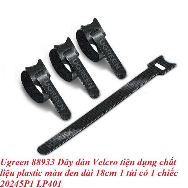 Dây dán Velcro Ugreen 88933 1 sợi 18cm màu đen tiện dụng - Chất liệu plastic 1 túi có 1 chiếc