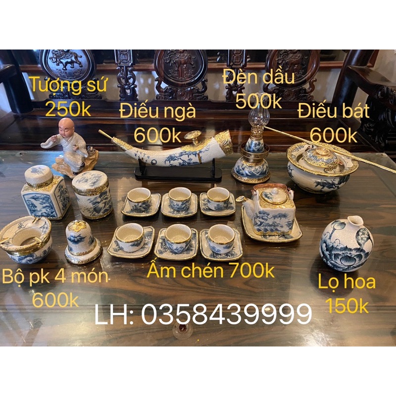 Bộ ấm chén Bát Tràng men rạn bọc đồng