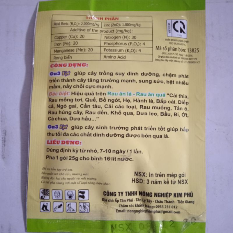 Phân bón GA3 Vọt kích nhú đọt bung chồi đâm tược đẻ nhánh mập cọng GA3VKP25