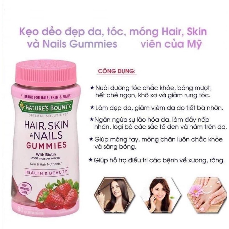 HAIR NAIL SKIN GUMMIES  - Kẹo đẹp da tóc móng Hair Skin Nails Gummies siêu siêu ngon - Hộp 230v viên