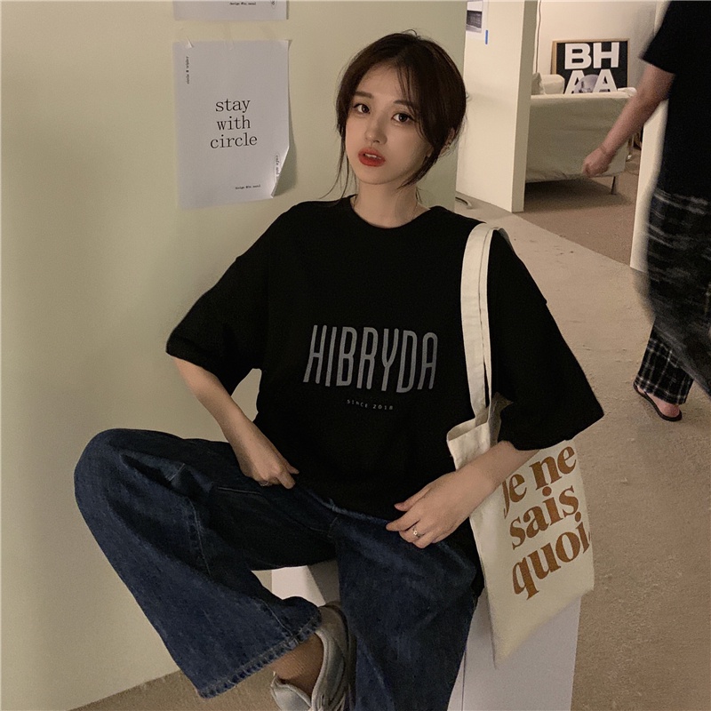 Áo Thun Ngắn Tay Cổ Tròn In Chữ Đơn Giản Thời Trang Nữ