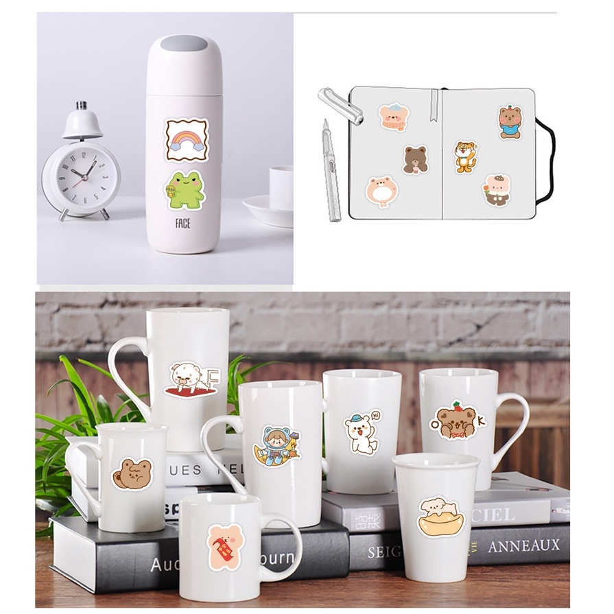 Set 100/50 Sticker Dán Laptop/Xe Đạp Hình Gấu Dễ Thương
