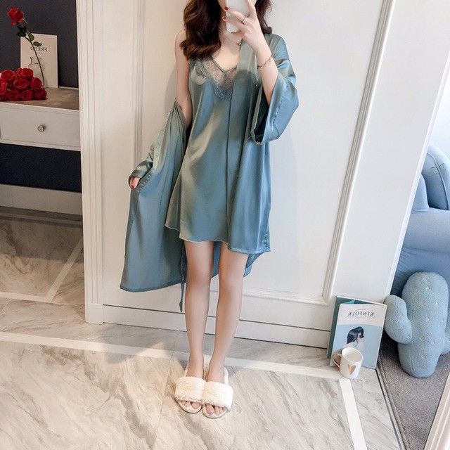 Combo Váy ngủ sexy lụa satin kèm choàng KELLY WANG SX 234 ( 45-55 kg)