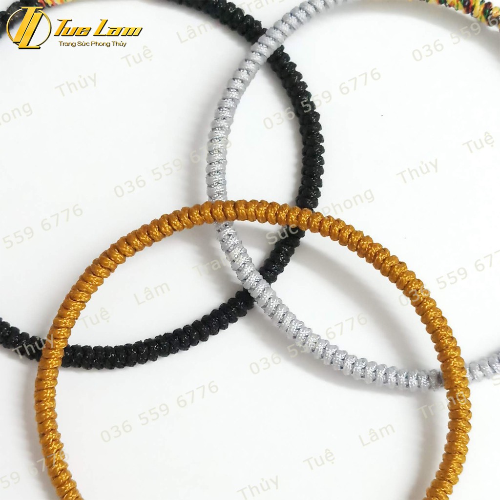 Vòng tay set 3 vòng chỉ tibets tây tạng Màu vàng đen xám hợp mệnh bện chỉ ngũ sắc hai đầu - Tuệ Lâm