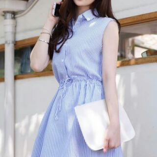 ĐẦM XÒE SỌC XANH CỔ SƠ MI