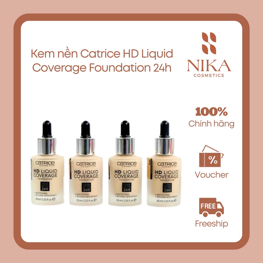 Kem nền mịn lì che phủ tốt Catrice HD Liquid Coverage Foundation 24h