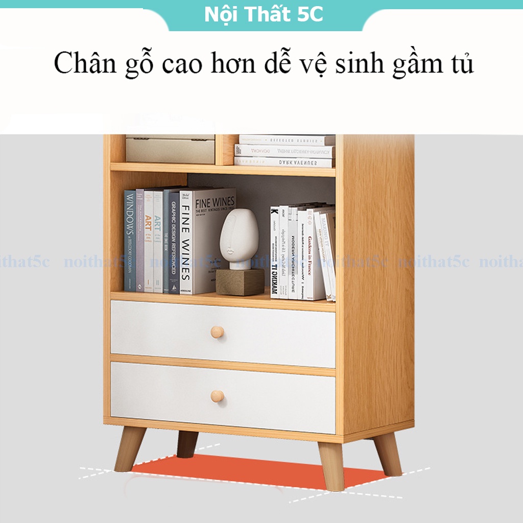 Giá sách kèm ngăn kéo lưu trữ đồ tiện dụng chất liệu gỗ MDF chống ẩm màu vân gỗ bắt mắt