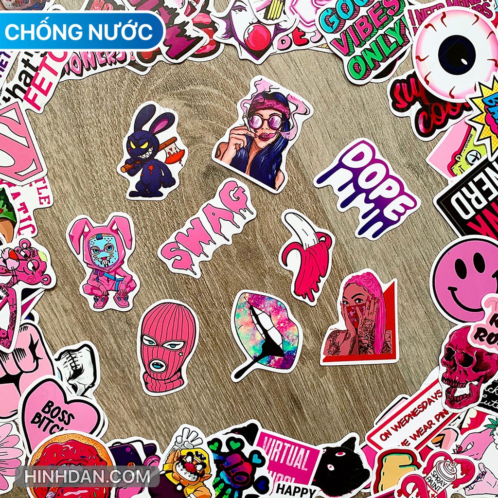 [HCM] Sticker Hồng Ngầu - Swag Pink Chống Nước Decal PVC Dán Trang Trí Laptop Nón Bảo Hiểm | Sticker Việt Nam
