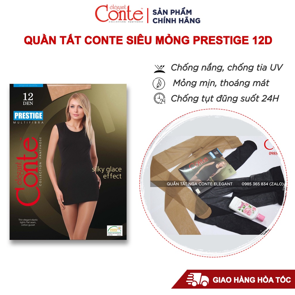 Quần tất chống nắng siêu mỏng Prestige 12Den CONTE Nga thật chân, siêu dai bền, màu đen da cát cháy - Contevn