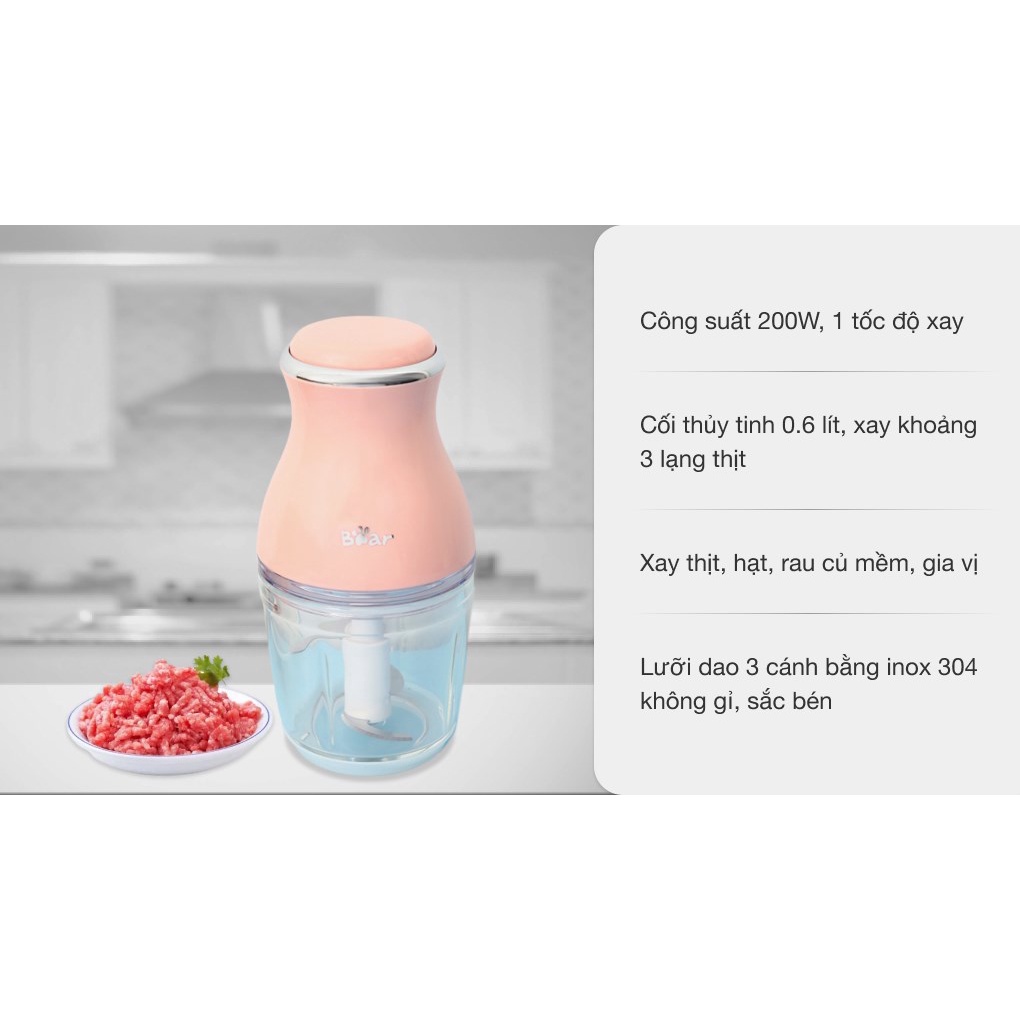 Máy Xay Thực Phẩm Đa Năng 0.6L Bear QSJ-B02U2 - Hàng Chính Hãng - BH 18 Tháng
