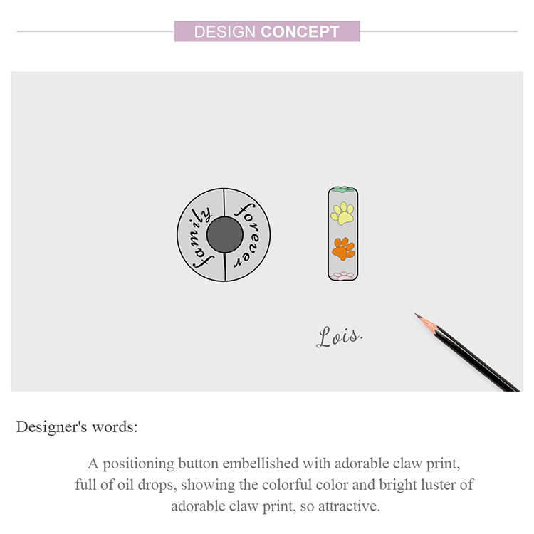 Mặt xỏ vòng tay Bamoer SCC1850 bằng bạc sterling 925 họa tiết bàn chân nhiều màu thời trang DIY