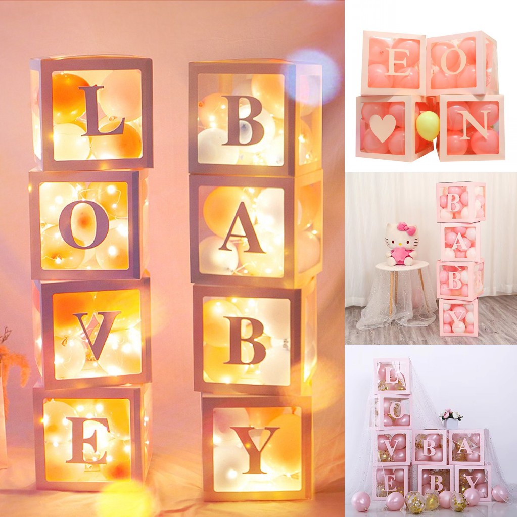 Set 4 Hộp Đựng Bong Bóng Trong Suốt Dùng Trang Trí Tiệc Sinh Nhật/ Đám Cưới DIY