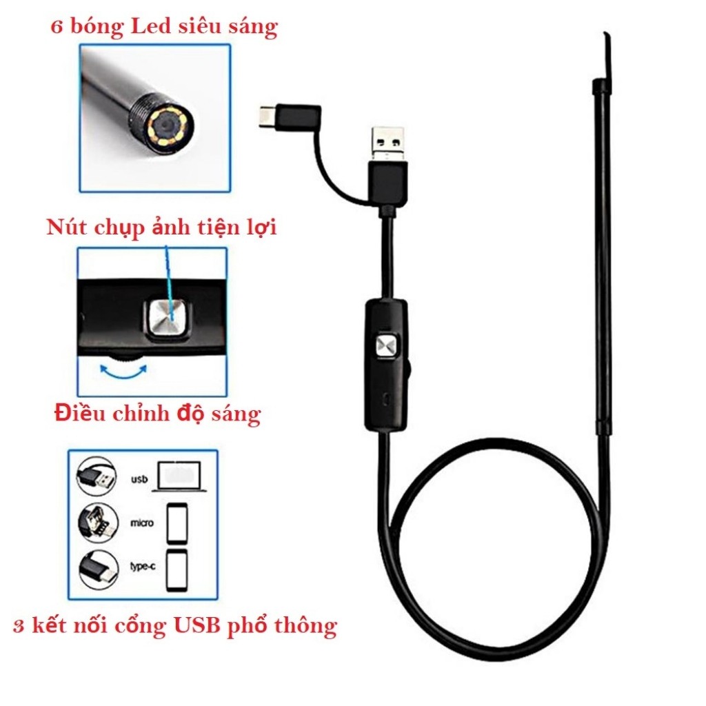 Camera Nội Soi Tai Đa Năng Kèm Phụ Kiện Lấy Ráy Mẫu Mới 2021