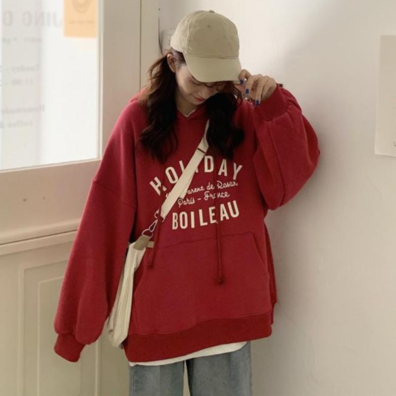 Áo hoodie có nón dây rút in chữ thời trang nữ tính