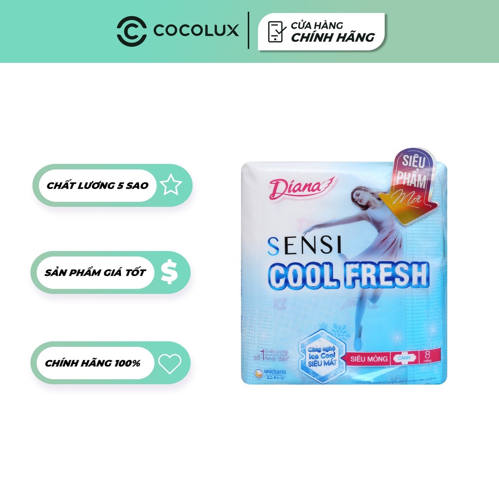 Băng Vệ Sinh Diana Sensi Cool Fresh Siêu Mỏng - Cánh (8 miếng)