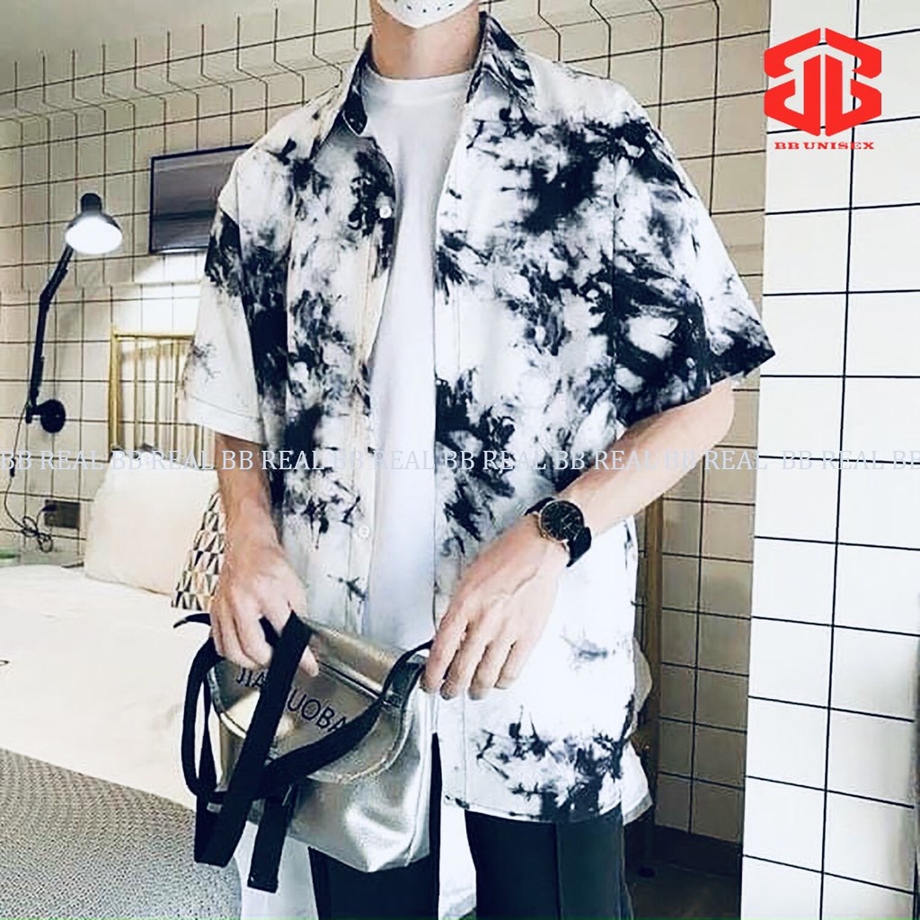 ÁO SƠ MI LOANG Tay Ngắn Họa Tiết Loang VÂN MÂY Tay Lỡ FORM UNISEX - BB REAL