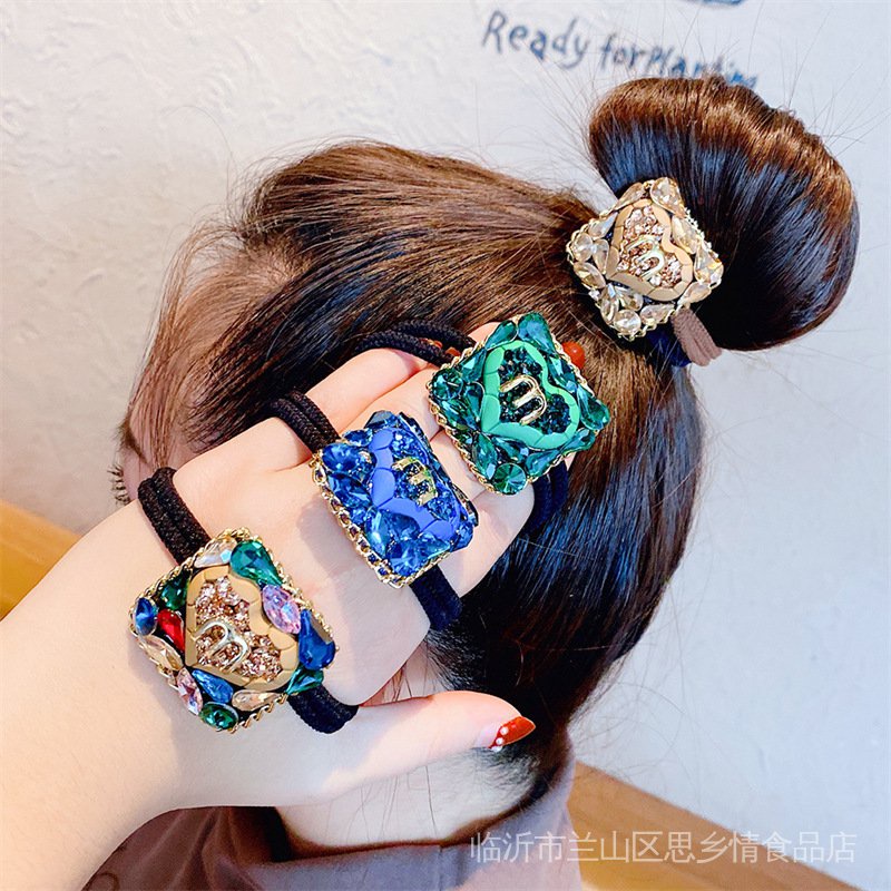 Băng Đô Cài Tóc Co Giãn Hình Gấu Phong Cách Cổ Điển Màu Xanh Dương Phong Cách Mới Cho Nữ