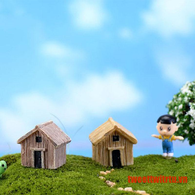 TRITU Mini Wooden House Simulation Model Moss Terrarium Dollhouse Decor Resin