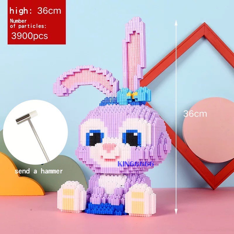 Xếp hình lắp ráp mô hình cỡ lớn 25 - 36cm thỏ tím Stella Lou nhân vật hoạt hình 3D