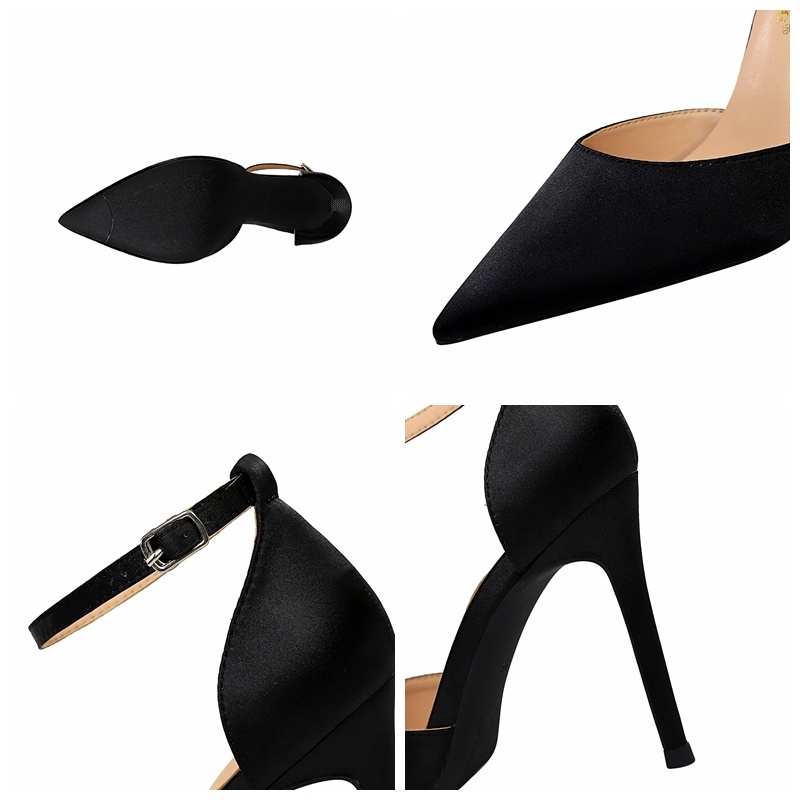 Bigtree Giày Cao Gót Mũi Nhọn Một Dây Bằng Satin Đơn Giản Nhập Khẩu Từ Nước Ngoài 10cm 9863- Thích Hợp Đi Hộp Đêm