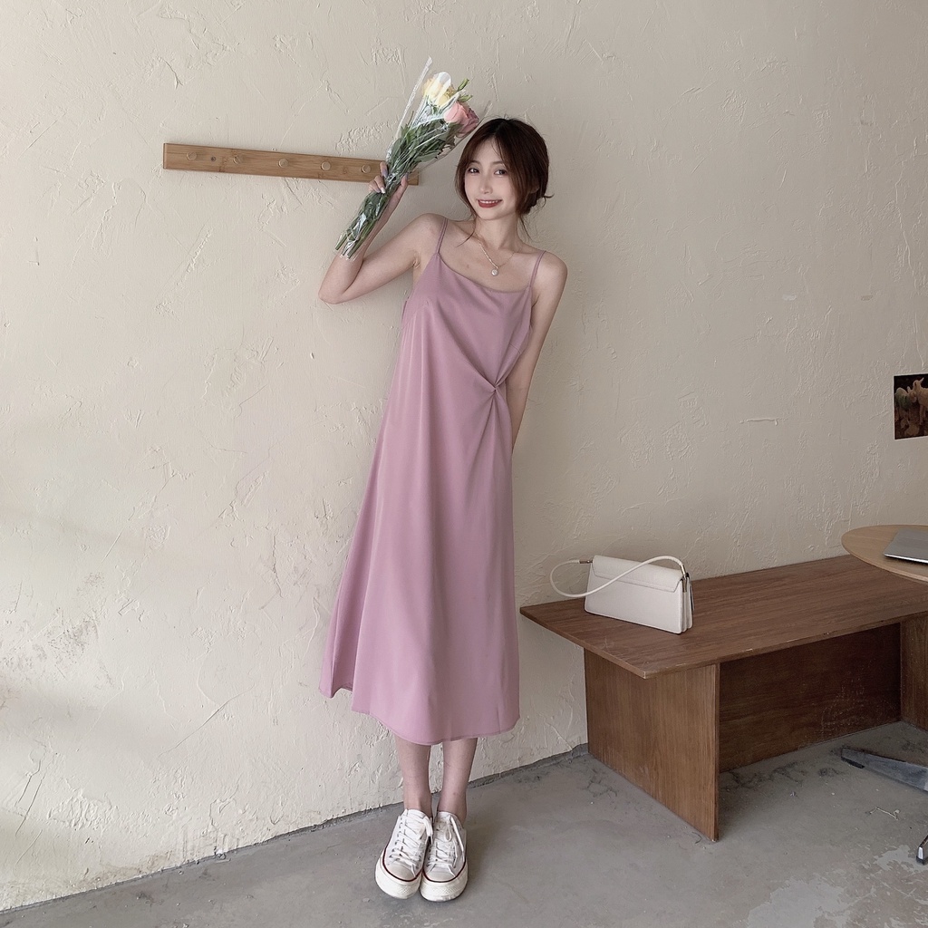 Đầm hai dây SUXI dáng rộng đơn giản thời trang mùa hè cổ điển dành cho nữ