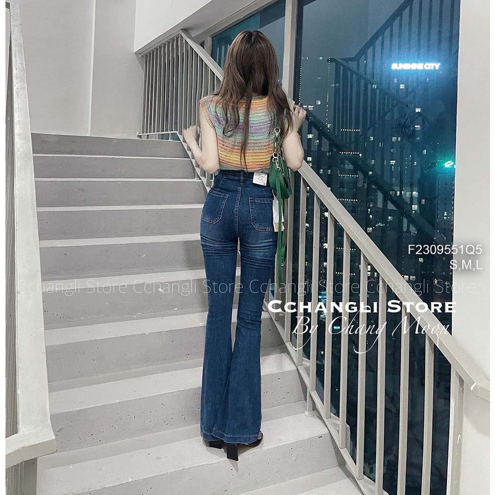 Quần jean dài ống loe lai to lưng cao có hai túi trước tôn dáng hàng đẹp!