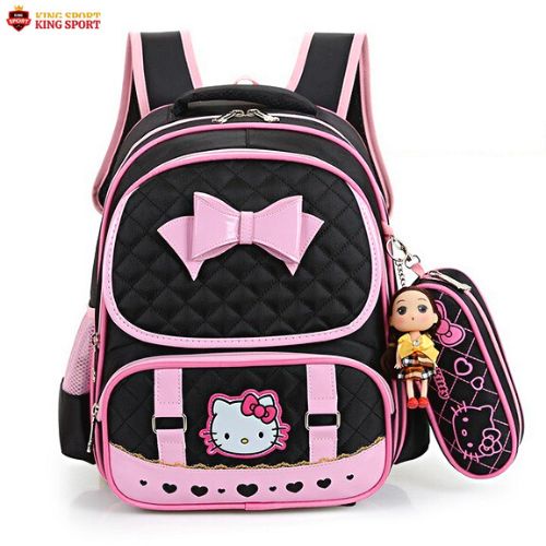 Balo Cho Bé HELLO KITTY 3558 Chống Gù Lưng Cho Bé Tiểu Học, Balo Học Sinh Tặng kèm Búp Bê Và Hộp Bút
