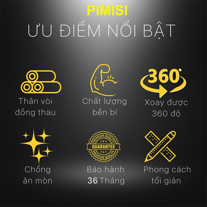 Vòi rửa bát nóng lạnh Pimisi đồng thau mạ xi Cr/Ni kiểu tròn điều chỉnh nhiệt độ bằng tay Kèm 2 Dây Cấp Nước| Chính hãng