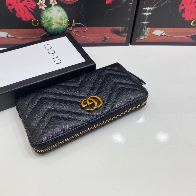 ví ngang cầm tay logo chữ G đôi mạ vàng da bò cao cấp gucci GC GG