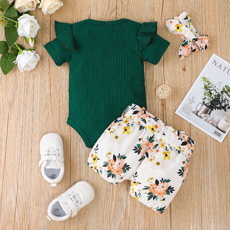 Bộ Đồ Quần Áo Bé Gái Body Tay Ngắn Bodysuit Liền Thân Và Quần đùi Set Mùa Hè Thời Trang Cho Bé Trẻ em Sơ Sinh 0-12 Tháng