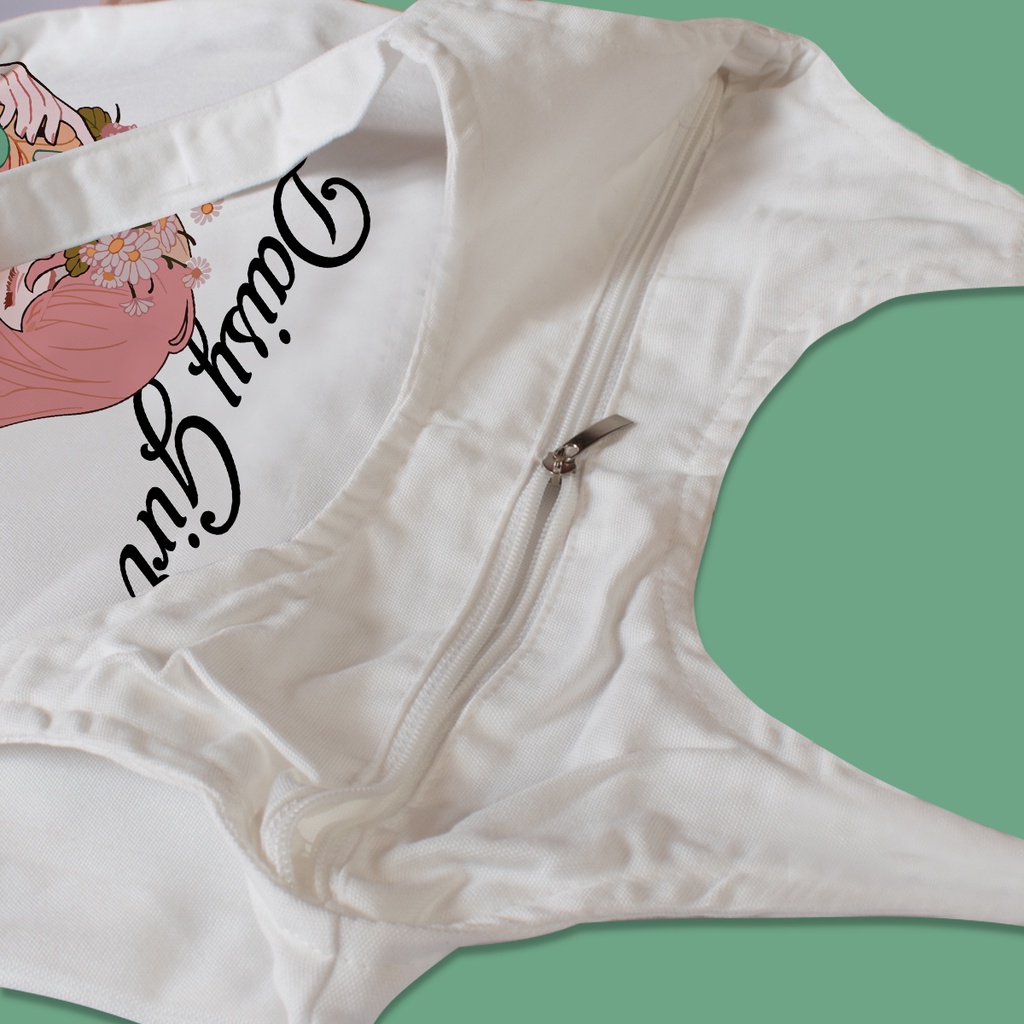 Túi tone quai tròn vải canvas Cô Gái 2 có khóa kéo