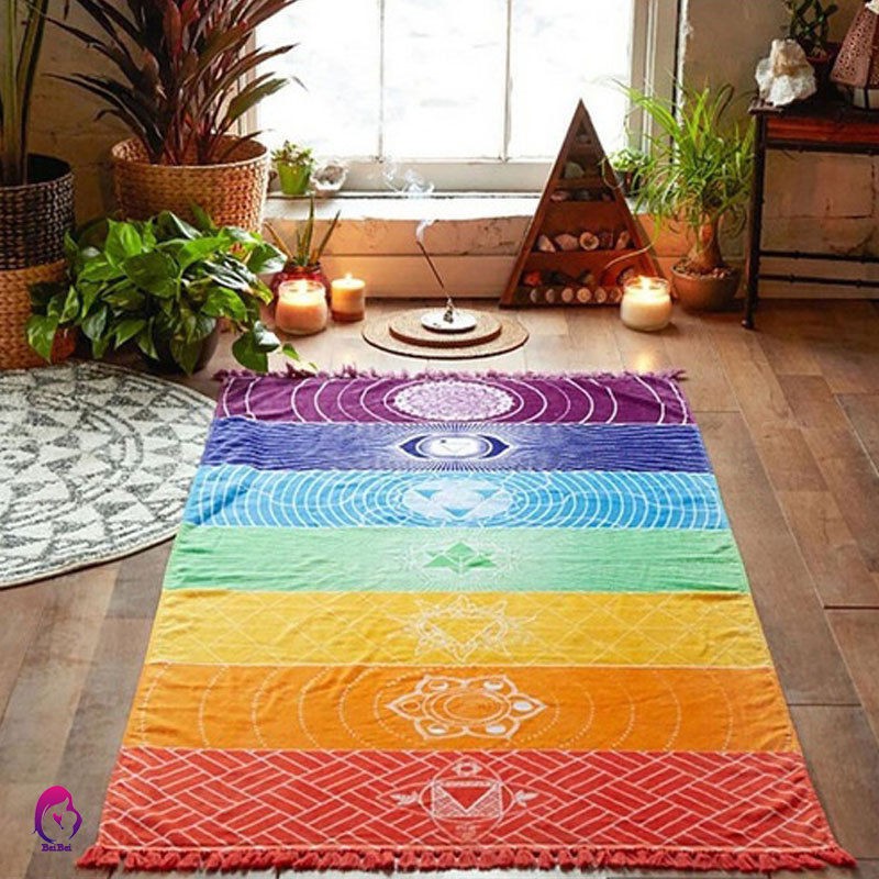 MANDALA Thảm Tập Yoga / Đi Biển Họa Tiết Cầu Vồng Phong Cách Boho